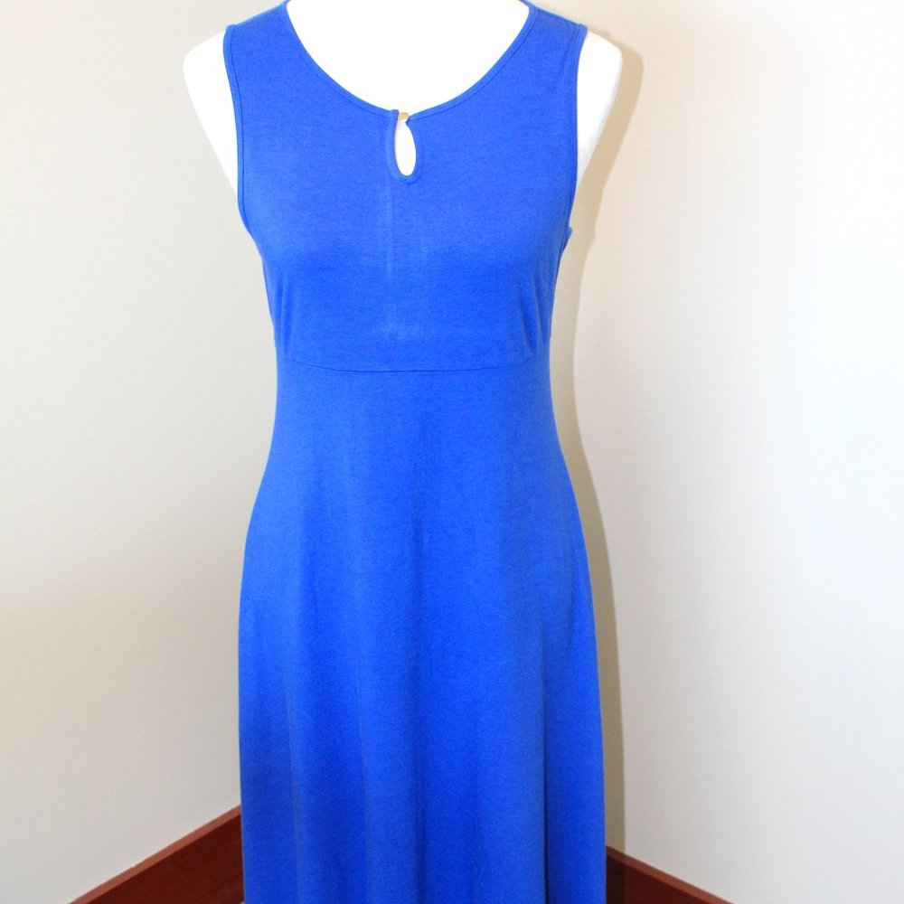 Talbots Blue Knit Cotton/ Modal Jersey Maxi Dress Keyhole Neck, PS